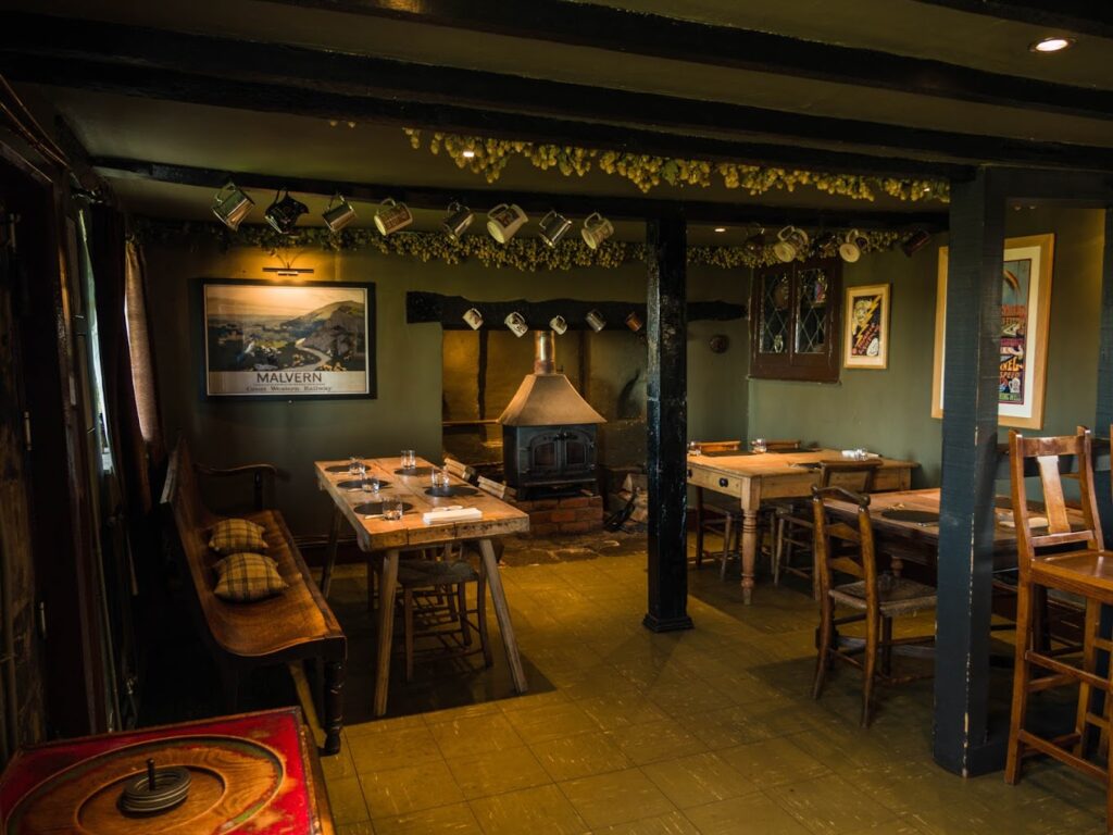 Long table with cushioned banquette seating