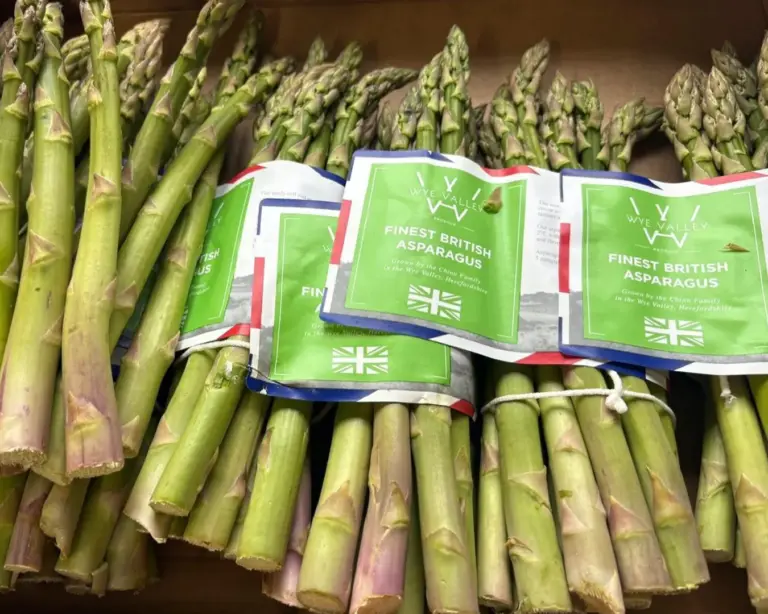 Bundles of British asparagus at The Butchers Arms